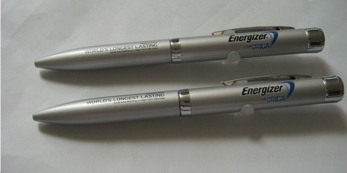 Silver projector metal pen with energizer logo
